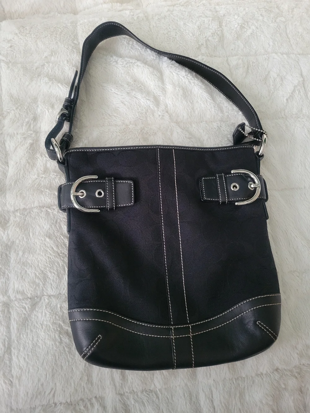 Coach Black Canvas Hobo with Leather Logo Patch Slim Jacquard #3577